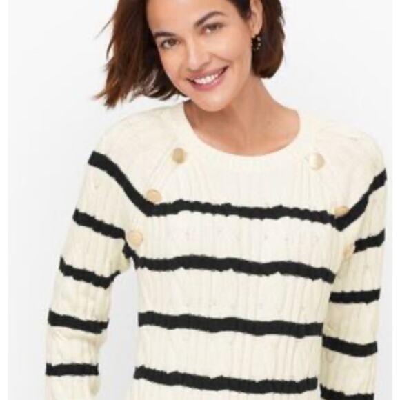 Talbots Striped Cotton Blend Sweater Size XL Nautical Gold Buttons - Picture 2 of 9